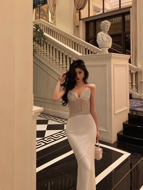 Sexy Mermaid Sweetheart White Beads Satin 21st Birthday Dress Party Gown Birthday Outfits Birthday Dress Ideas For Women DP1467