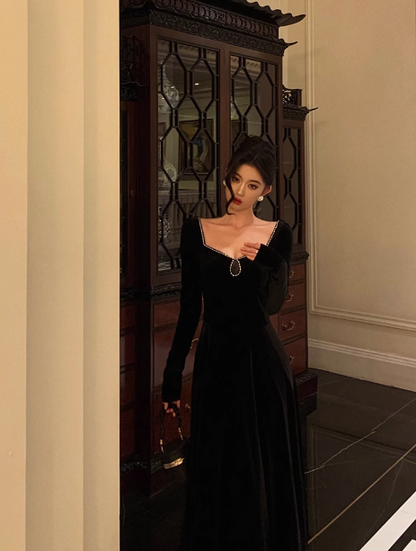 Modest A line Long Sleeves Black Velvet 21st Birthday Dress Party Gown Birthday Outfits Birthday Dress Ideas For Women DP1468
