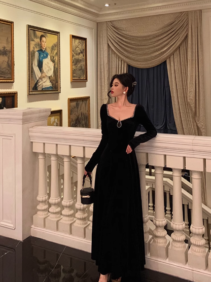 Modest A line Long Sleeves Black Velvet 21st Birthday Dress Party Gown Birthday Outfits Birthday Dress Ideas For Women DP1468