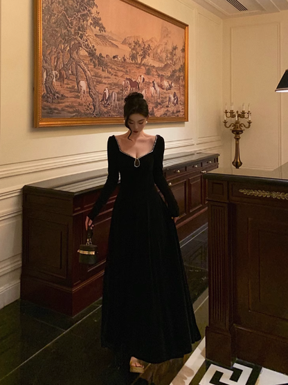 Modest A line Long Sleeves Black Velvet 21st Birthday Dress Party Gown Birthday Outfits Birthday Dress Ideas For Women DP1468