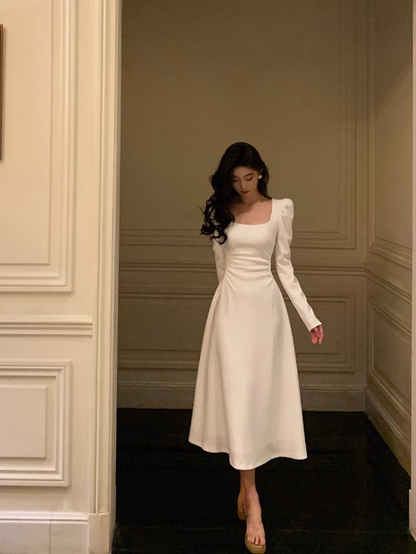 Elegant A Line Square Long Sleeves White 23rd Birthday Dress Party Gown Birthday Outfits Birthday Dress Ideas For Women DP1469