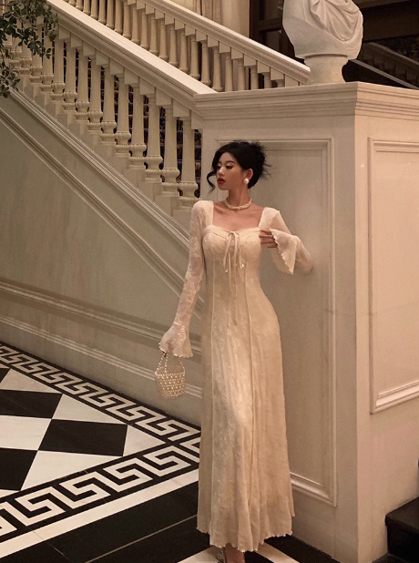 Modest A line Square Long Sleeves White Satin 21st Birthday Dress Party Gown Birthday Outfits Birthday Dress Ideas For Women DP1473