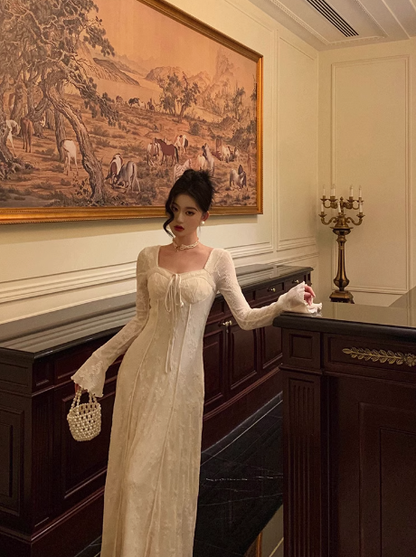 Modest A line Square Long Sleeves White Satin 21st Birthday Dress Party Gown Birthday Outfits Birthday Dress Ideas For Women DP1473