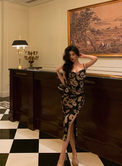 Sexy Mermaid Spaghetti Straps Floral Satin 21st Birthday Dress Party Gown Birthday Outfits Birthday Dress Ideas For Women DP1478