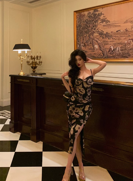 Sexy Mermaid Spaghetti Straps Floral Satin 21st Birthday Dress Party Gown Birthday Outfits Birthday Dress Ideas For Women DP1478