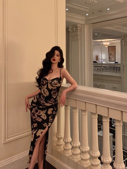 Sexy Mermaid Spaghetti Straps Floral Satin 21st Birthday Dress Party Gown Birthday Outfits Birthday Dress Ideas For Women DP1478