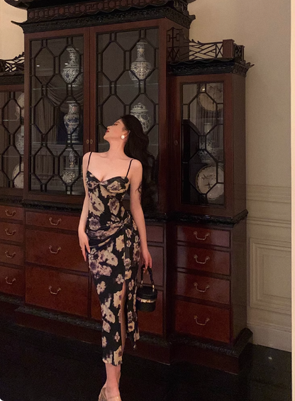 Sexy Mermaid Spaghetti Straps Floral Satin 21st Birthday Dress Party Gown Birthday Outfits Birthday Dress Ideas For Women DP1478