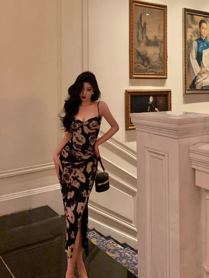 Sexy Mermaid Spaghetti Straps Floral Satin 21st Birthday Dress Party Gown Birthday Outfits Birthday Dress Ideas For Women DP1478