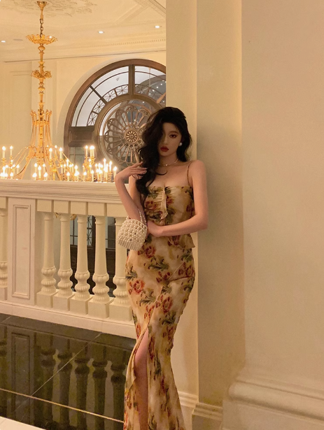 Elegant Mermaid Spaghetti Straps Floral Long 23rd Birthday Dress Party Gown Birthday Outfits Birthday Dress Ideas For Women DP1479