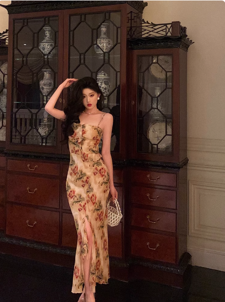 Elegant Mermaid Spaghetti Straps Floral Long 23rd Birthday Dress Party Gown Birthday Outfits Birthday Dress Ideas For Women DP1479