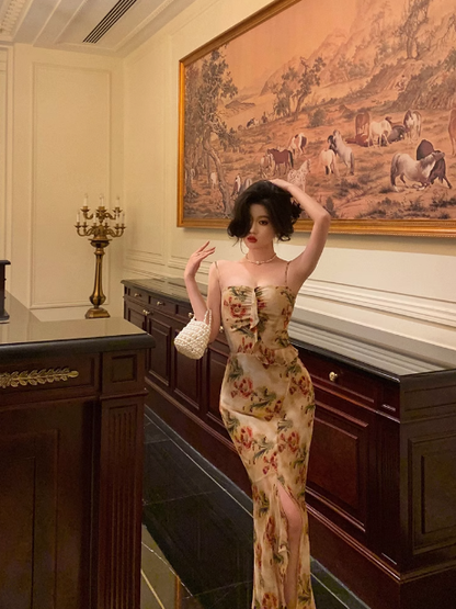 Elegant Mermaid Spaghetti Straps Floral Long 23rd Birthday Dress Party Gown Birthday Outfits Birthday Dress Ideas For Women DP1479