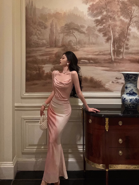 Modest Mermaid Spaghetti Straps Pink Satin 21st Birthday Dress Party Gown Birthday Outfits Birthday Dress Ideas For Women DP1481