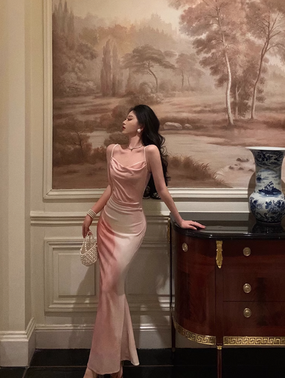 Modest Mermaid Spaghetti Straps Pink Satin 21st Birthday Dress Party Gown Birthday Outfits Birthday Dress Ideas For Women DP1481