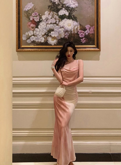 Modest Mermaid Spaghetti Straps Pink Satin 21st Birthday Dress Party Gown Birthday Outfits Birthday Dress Ideas For Women DP1481