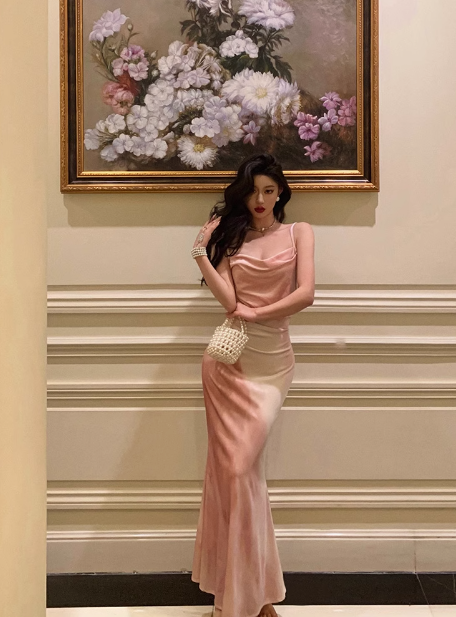 Modest Mermaid Spaghetti Straps Pink Satin 21st Birthday Dress Party Gown Birthday Outfits Birthday Dress Ideas For Women DP1481