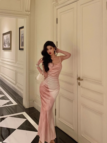 Modest Mermaid Spaghetti Straps Pink Satin 21st Birthday Dress Party Gown Birthday Outfits Birthday Dress Ideas For Women DP1481