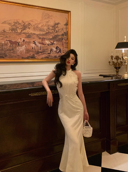 Modest Mermaid High Neckline White Satin 21st Birthday Dress Party Gown Birthday Outfits Birthday Dress Ideas For Women DP1482