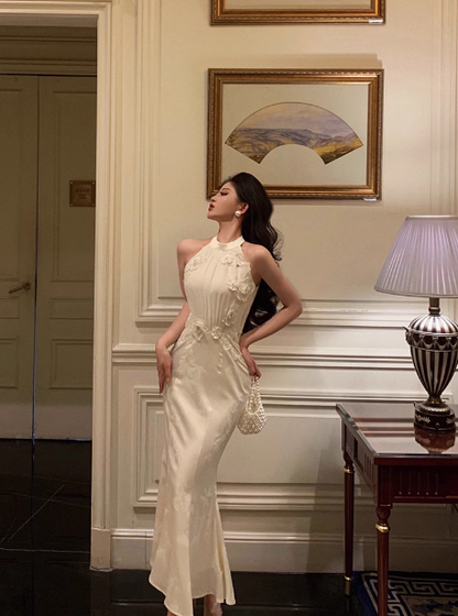 Modest Mermaid High Neckline White Satin 21st Birthday Dress Party Gown Birthday Outfits Birthday Dress Ideas For Women DP1482