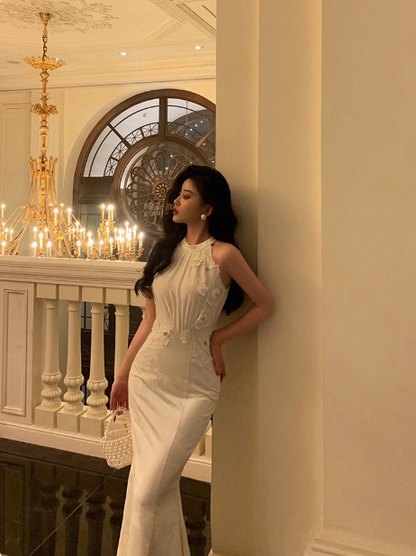 Modest Mermaid High Neckline White Satin 21st Birthday Dress Party Gown Birthday Outfits Birthday Dress Ideas For Women DP1482