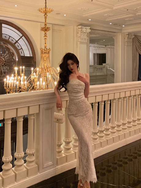 Sexy Mermaid Spaghetti Straps White Lace 21st Birthday Dress Party Gown Birthday Outfits Birthday Dress Ideas For Women DP1487