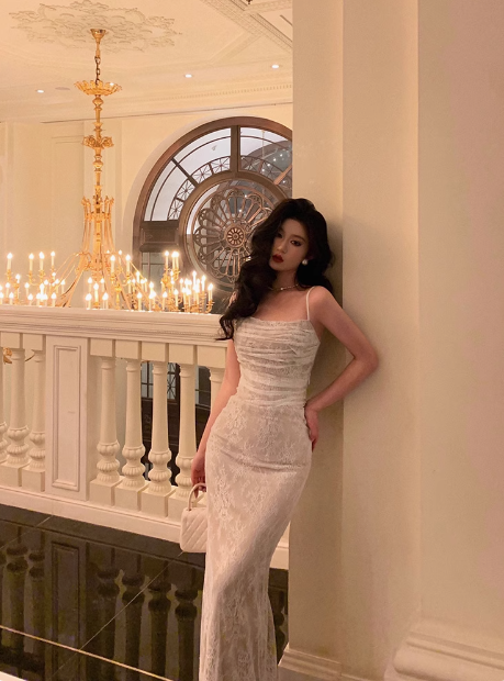 Sexy Mermaid Spaghetti Straps White Lace 21st Birthday Dress Party Gown Birthday Outfits Birthday Dress Ideas For Women DP1487