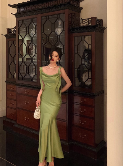 Sexy Mermaid Square Green Satin 21st Birthday Dress Party Gown Birthday Outfits Birthday Dress Ideas For Women DP1490