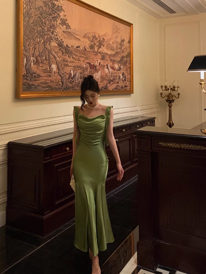 Sexy Mermaid Square Green Satin 21st Birthday Dress Party Gown Birthday Outfits Birthday Dress Ideas For Women DP1490