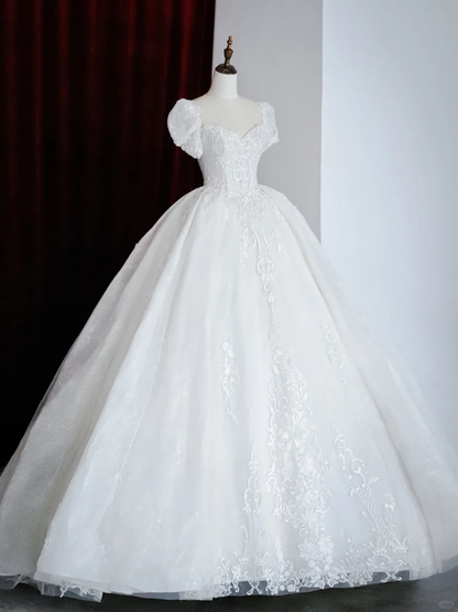 Glitter Wedding Dresses Ball Gown Sweetheart Short Sleeves Lace Wedding Dresses Bridal Gowns DP1491