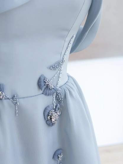 Elegant Glamour A Line Strapless Blue 21st Birthday Dresses Party Gown Birthday Outfits Birthday Dress Ideas For Women DP1497