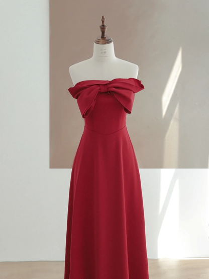 Elegant Glamour A Line Strapless Satin Burgundy 21st Birthday Dress Party Gown Birthday Outfits Birthday Dress Ideas For Women DP1498