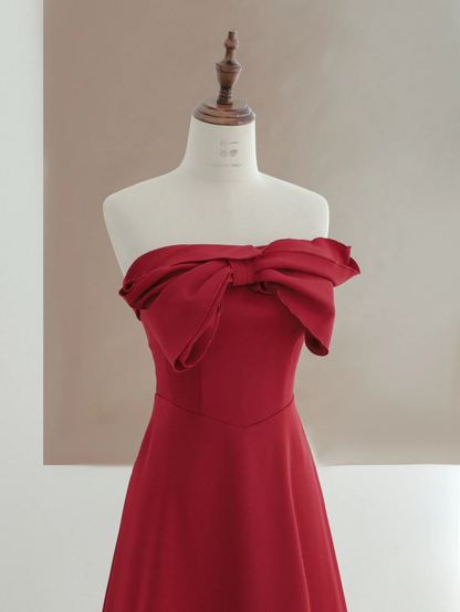 Elegant Glamour A Line Strapless Satin Burgundy 21st Birthday Dress Party Gown Birthday Outfits Birthday Dress Ideas For Women DP1498