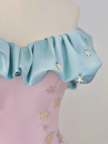 Elegant Glamour A line Off The Shoulder Pink Satin Prom Dress Party Dress Evening Dresses DP1501