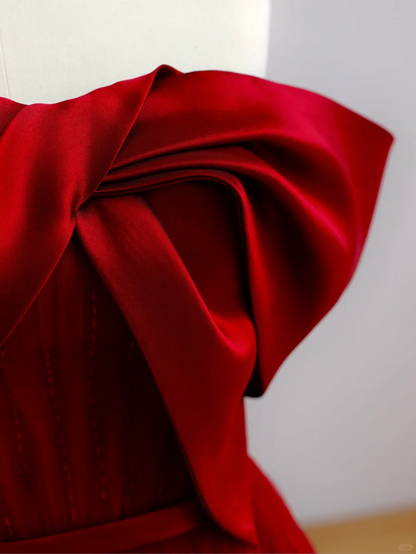 Elegant Glamour Ball Gown Strapless Burgundy Tulle Prom Dress Party Dress Evening Dresses DP1509