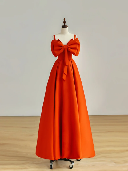 Elegant Glamour A Line Spaghetti Straps Satin Orange 21st Birthday Dress Party Gown Birthday Outfits Birthday Dress Ideas For Women DP1510