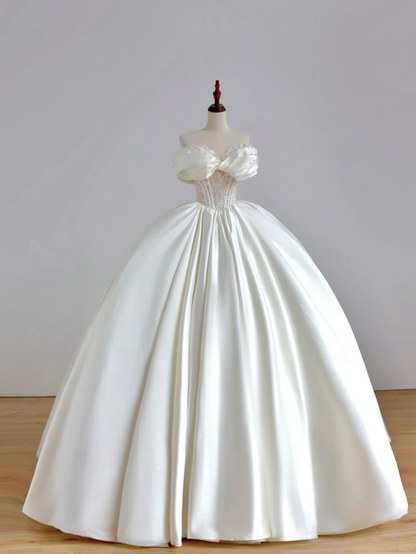 Glitter Wedding Dresses Ball Gown Off The Shoulder Short Sleeves Satin Wedding Dresses Corset Bridal Gowns DP1512