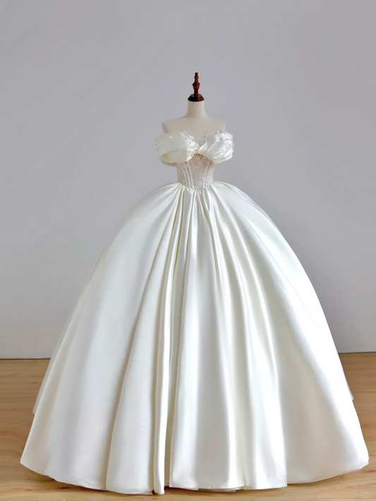 Glitter Wedding Dresses Ball Gown Off The Shoulder Short Sleeves Satin Wedding Dresses Corset Bridal Gowns DP1512