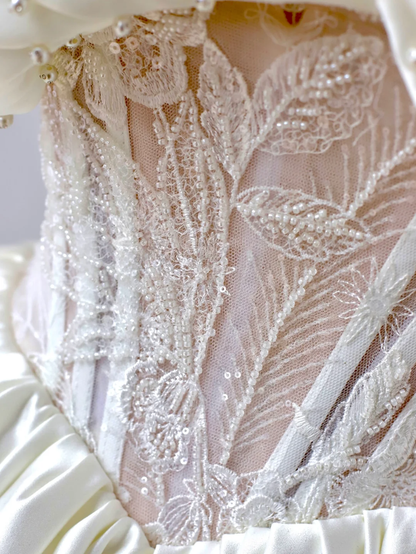 Glitter Wedding Dresses Ball Gown Off The Shoulder Short Sleeves Satin Wedding Dresses Corset Bridal Gowns DP1512