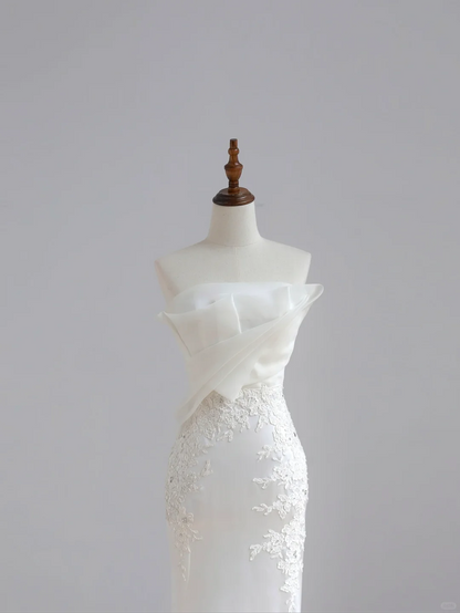 Simple Bridal Gown Mermaid Strapless Satin White Wedding Dresses Minimalist Bridal Gowns DP1513