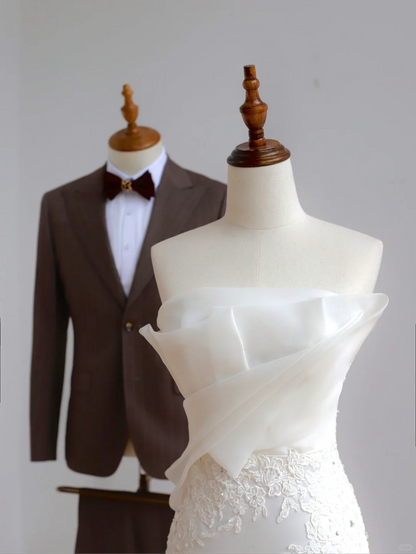 Simple Bridal Gown Mermaid Strapless Satin White Wedding Dresses Minimalist Bridal Gowns DP1513