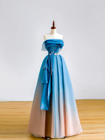 Elegant Glamour Ball Gown Strapless Blue Prom Dress Party Dress Evening Dresses DP1525