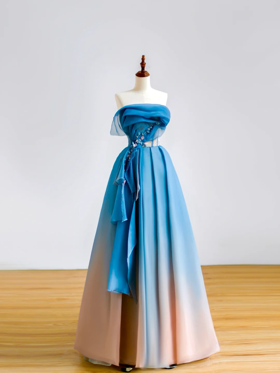 Elegant Glamour Ball Gown Strapless Blue Tulle Prom Dress Party Dress Evening Dresses DP1514