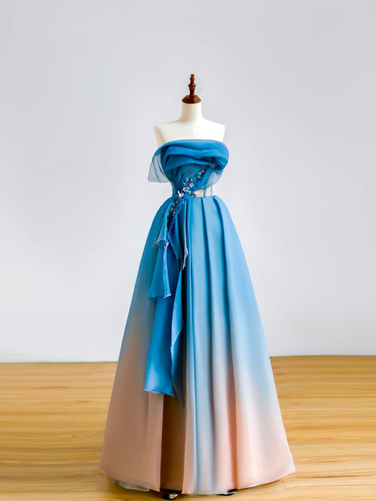Elegant Glamour Ball Gown Strapless Blue Tulle Prom Dress Party Dress Evening Dresses DP1514