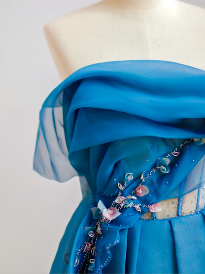 Elegant Glamour Ball Gown Strapless Blue Prom Dress Party Dress Evening Dresses DP1525