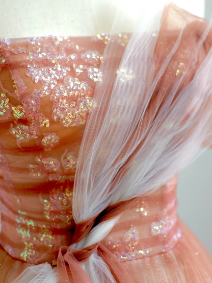 Elegant Glamour Ball Gown Off The Shoulder Pink Tulle Prom Dress Party Dress Long Evening Dresses DP1515