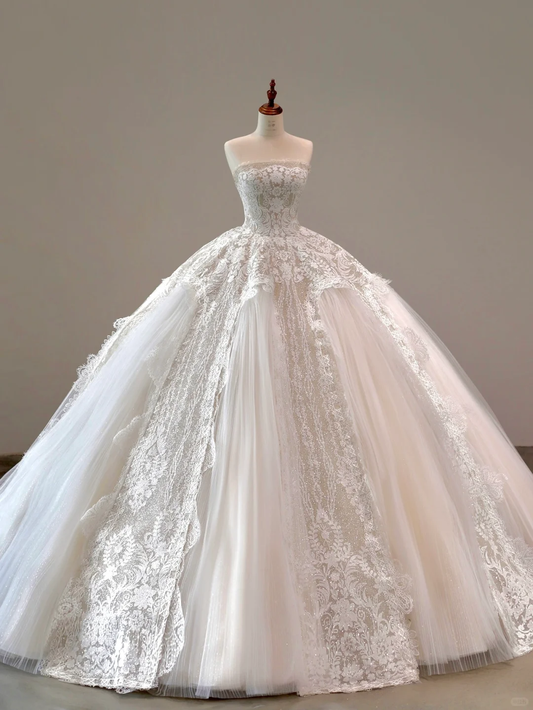 Ethereal Wedding Dress Ball Gown Strapless Tulle Lace White Wedding Dresses Corset Bridal Gowns DP1516