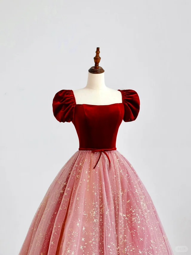 Elegant Glamour Ball Gown Sweetheart Short Sleeves Tulle Pink Prom Dress Party Dress Evening Dresses DP1518