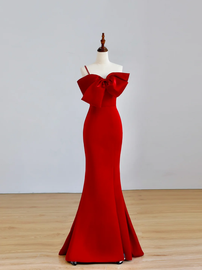 Elegant Glamour Mermaid Strapless Red Satin Long Prom Dress Party Dress Evening Dresses DP1519
