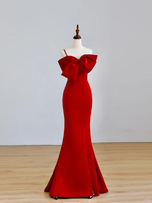 Elegant Glamour Mermaid Strapless Red Satin Long Prom Dress Party Dress Evening Dresses DP1519