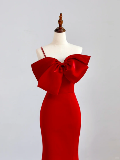 Elegant Glamour Mermaid Strapless Red Satin Long Prom Dress Party Dress Evening Dresses DP1519