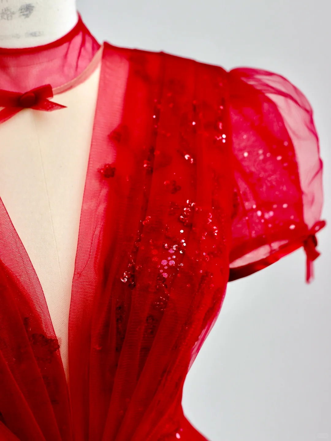 Elegant Glamour Ball Gown V Neckline Short Sleeves Red Tulle Prom Dress Party Dress Long Evening Dresses DP1521